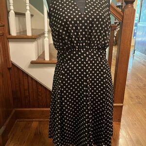 Enfocus Studio Black & Tan Polka Dot Fit & Flare Dress Sz 6
